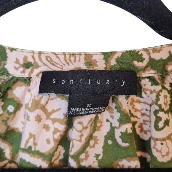 Sanctuary Green & Pink Floral Tencel Smocked Sleeve Blouse Women's Size S - Picture 3 of 7